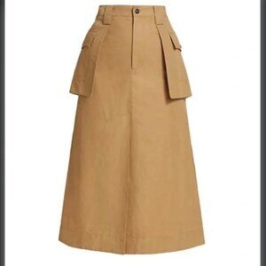 Ganni Womens Cotton Blend Brown Layered Midi A-Line Skirt Size 34